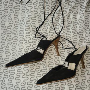 Black Suede Mule Lace up Slings